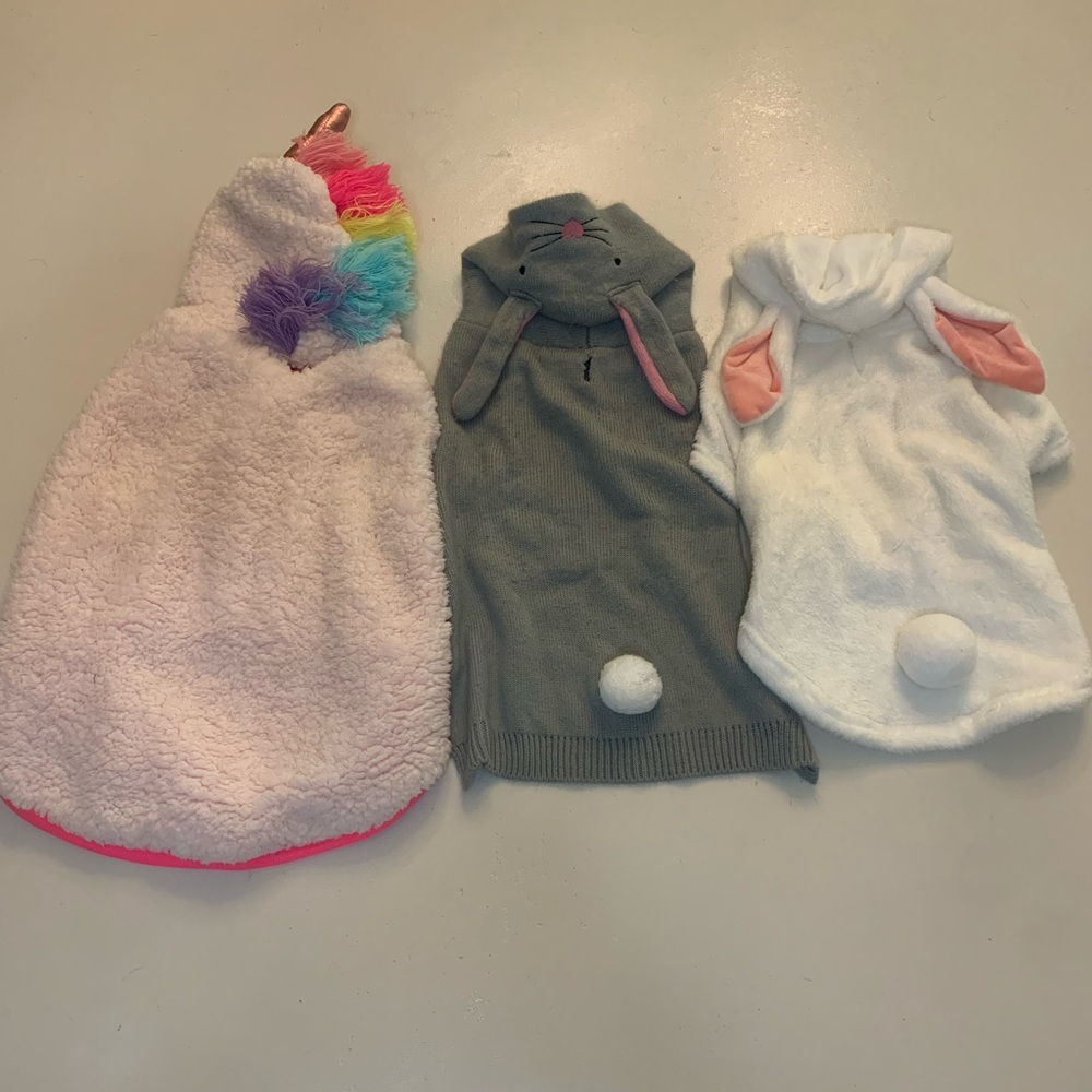 Cute Dog Costumes Set - Unicorn, White Bunny, and Grey Bunny